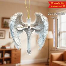1pc Jesus Angel Wings Pendant Creative Cross Shape Bag Key Car Rearview Mirror Decoration Decoration Home Decor A Perfect Gift For Friends And Family.