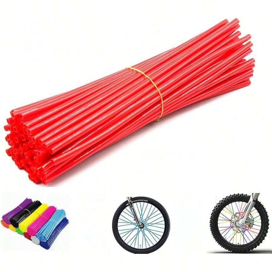 Spoke Skins Spoke Covers: 8-21 Inch Rims Protector & Decoration For Dirt Bike | Bike | Bicycle | Wheelchair | Motorcycle - 72Pcs - Red - View 1