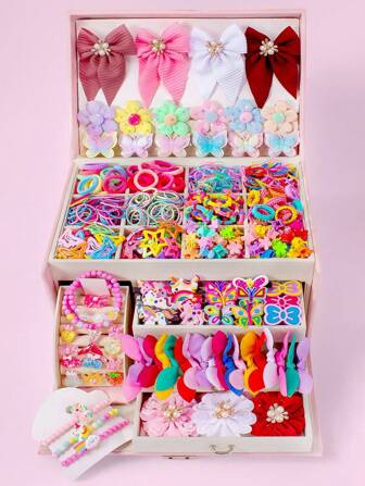 871/885/886/890pcs Cute Hair Accessories Set, Includes Fabric Bow Hair Clips, Glitter Flower Hair Clips, Ombre Double Layer Butterfly Hair Clips, Butterfly Star BB Clips, Unicorn Bowknot Cartoon Hair Clips, Flower Hair Clips, Cartoon Bracelet & Ring, Rabbit Ear Hair Ties, Colorful Small Hair Clamps, Multi-Color Scrunchies And Disposable Hair Ties, Gifts For Women, Classy, Hair Bands