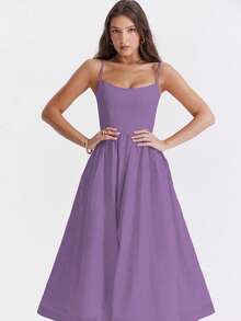 Solid Color Sexy U-Neck Ruched Waist Cami Mini Dress