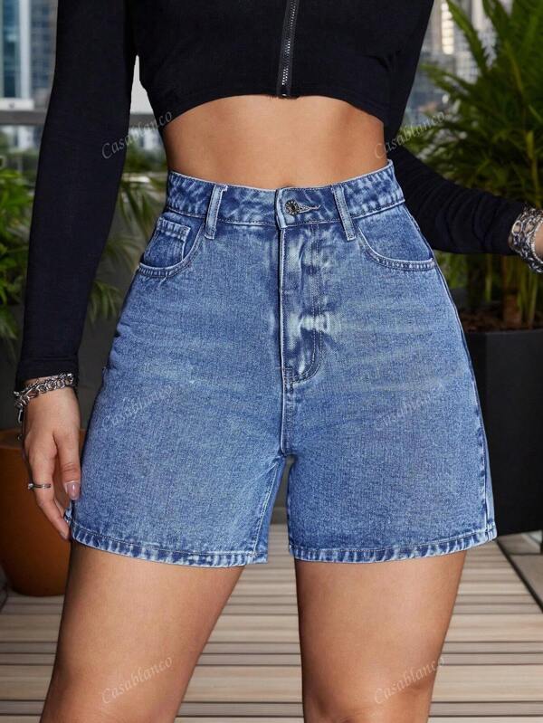 Shorts vaqueros azules para mujer, estilo básico de verano, corte minimalista, ideales para cualquier ocasión