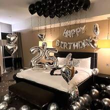 1061pcs Black & Silver Birthday Party Decoration Balloons, 1000pcs Fake Flower Petals, Chrome Silver Latex Balloons, Happy Birthday Banners, Suitable For (16th, 18th, 19th, 20th, 21st, 22nd, 23rd, 24th, 25th, 30th) Men & Women Birthday Decorations, Birthday Party, Anniversary, Room Decor, Valentine's Day, Birthday Celebration