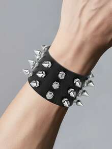 Yanxyad Men'S Punk Rock Studded Bracelet Set, 1/3/4pcs Adjustable Spiked Leather Cuff Bracelets, 80s Emo Style, Faux Leather, Fashion Accessory For Men - Black - View 14