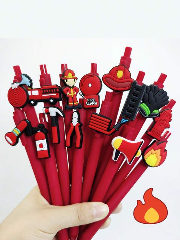 15/20 piezas Bolígrafos decorativos con temática de bombero en color rojo, regalos para estudiantes y útiles escolares, de vuelta a la escuela