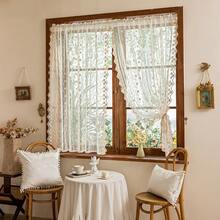 1 Panel Bohemian Floral Embroidery Summer Sheer Small Window Curtain, Rod Pocket Top Hanging, Suitable For Living Room, Bedroom, Kitchen, Balcony, Garden, Cottage, Window Decor - Beige - View 9