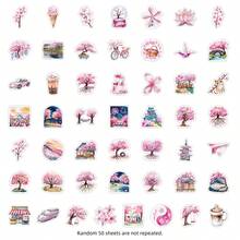 50 件樱花贴纸乙烯基美学贴纸剪贴簿、日记、保险杠、滑板、水瓶、卡通、安全帽、汽车贴纸和贴花 - 彩色 - 查看 3
