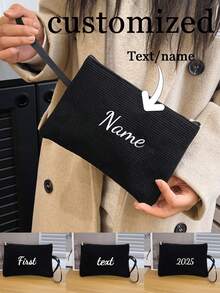 1 件个性化定制帆布包灯芯绒风格独特可折叠大容量轻便时尚个性化帆布包袋中包化妆包手拿包零钱包收纳袋，圣诞节，万圣节，南瓜，圣诞节，感恩节，万圣节，南瓜，圣诞老人，麋鹿 - 粉色 - 查看 1