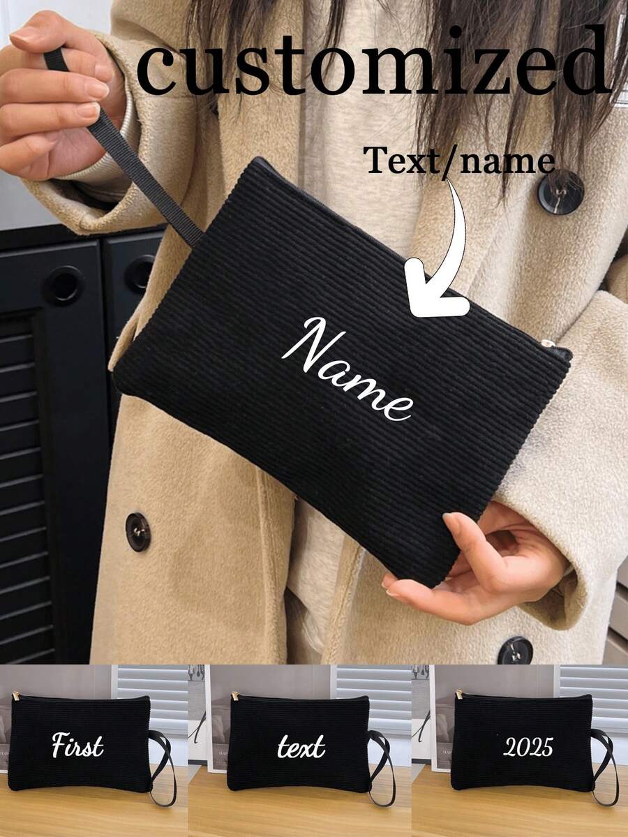 1 件个性化定制帆布包灯芯绒风格独特可折叠大容量轻便时尚个性化帆布包袋中包化妆包手拿包零钱包收纳袋，圣诞节，万圣节，南瓜，圣诞节，感恩节，万圣节，南瓜，圣诞老人，麋鹿 - 粉色 - 查看 1