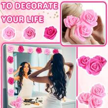 30 pièces Têtes de fleurs de rose artificielles en vrac, têtes de roses roses, fausses fleurs roses sans tige en mousse, mini fleurs de rose poussière rose pour DIY, Mariage, décoration de fête à domicile