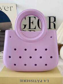 1pc EVA Solid Color DIY Hollow-Out Tote Bag, Waterproof Storage Basket, Beach Bag, Fashion Handbag - B - View 16