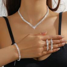 4pcs/Set Rhinestone Party/Evening Earrings + Bracelet + Necklace