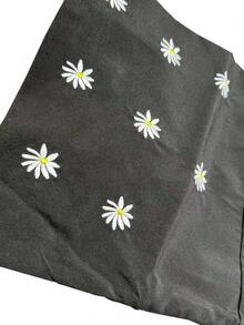 Modest Long Sleeve Abaya Dress Featuring Scoop Neck And Floral Appliques On Woven Fabric