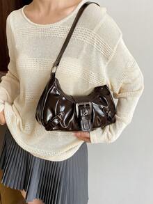 Túi xách nữ kiểu dáng cổ điển, chất liệu da mềm mại, được trang trí bằng đinh tán, khóa cài, xếp ly, hình dáng đám mây, thích hợp đeo vai, đeo chéo hoặc xách tay, dùng cho công sở, đi làm, hẹn hò, dự tiệc, v.v., thiết kế hình lưỡi liềm, màu đỏ tía thời trang, lấy cảm hứng từ sự nữ tính. - Cà phê nâu - Xem 4