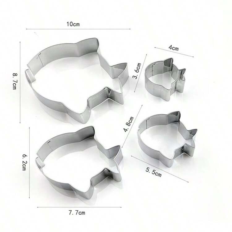 4 件套流行鱼形饼干模具，适用于扁头鱼、叉尾鱼、鲳鱼和热带鱼，用于烘焙和糖霜 - 彩色 - 查看 5