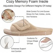 Local Delivery--GRITHEIM Women's Orthotic Arch Support Slippers Fuzzy Adjustable Orthopedic Slippers For Plantar Fasciitis Furry Slide For Ladies - Brown - View 4