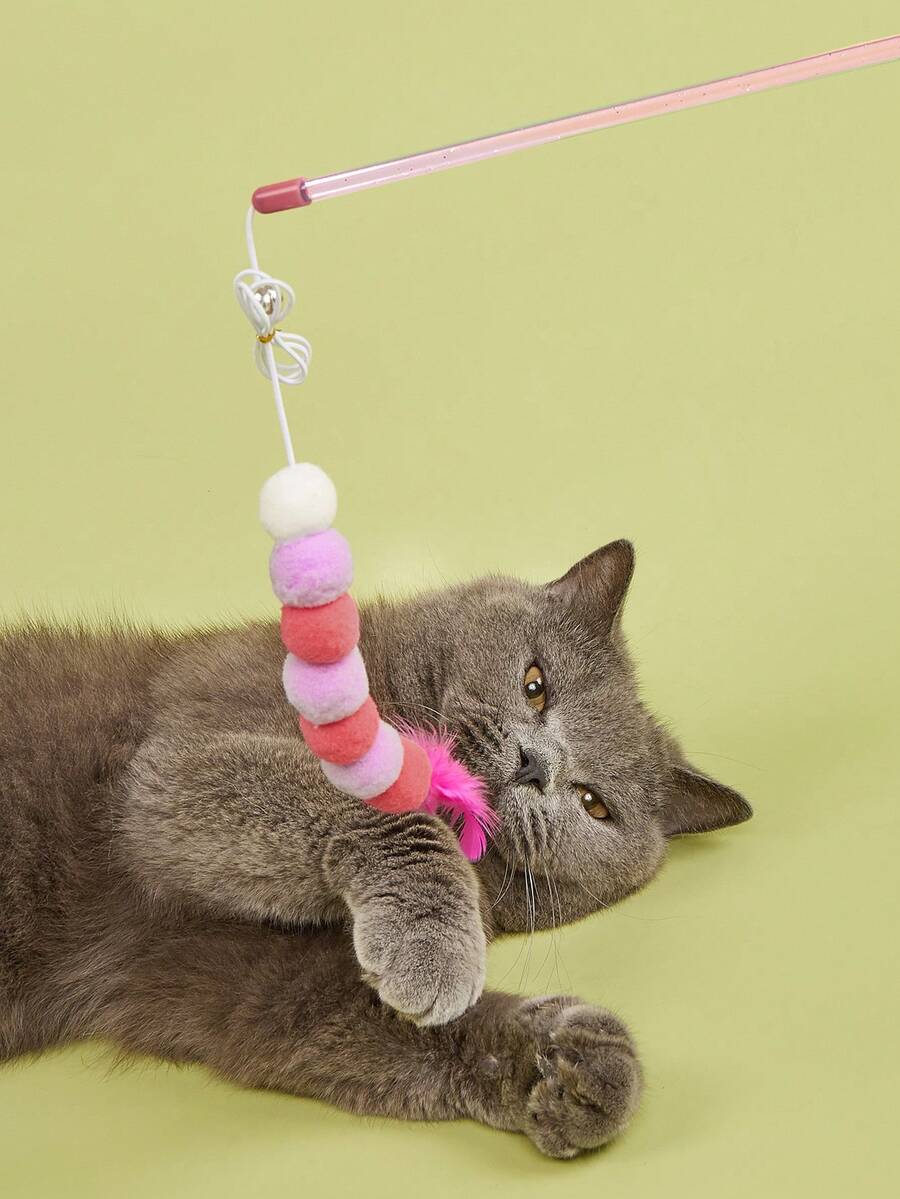 1 件室内外弹性毛绒毛毛虫逗猫棒