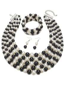 4pcs/Set Exquisite Necklace And Earring Set With Black And White Pearls - Ideal For Important Events Valentine's Day