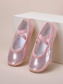 Children's Indoor Practice Shoes, Dance Performance Shoes, Shiny Surface, Durable, Full Stretch Soft Bottom, Comfortable, Non-Slip, Elastic Band, No Laces, Suitable For Ballet Dancing, All Seasons