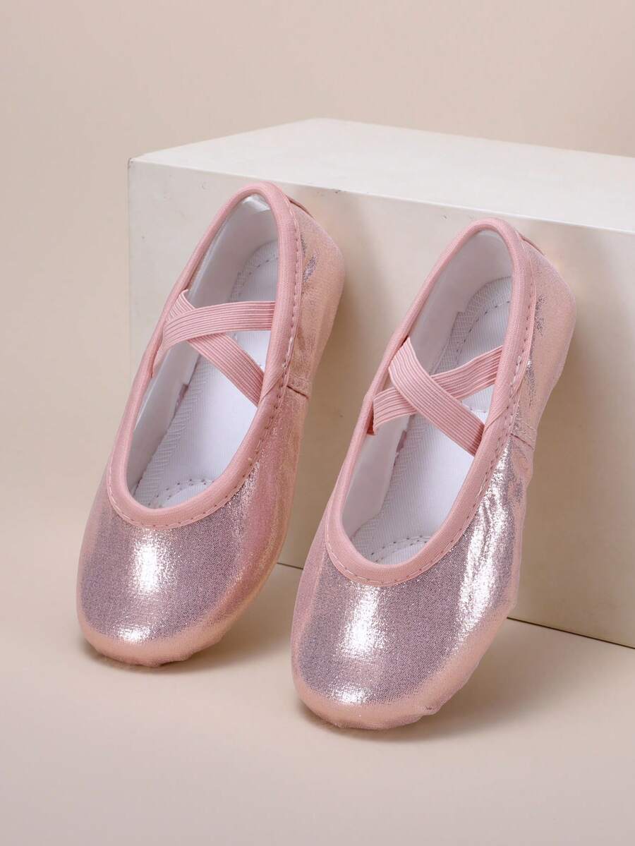 Children's Indoor Practice Shoes, Dance Performance Shoes, Shiny Surface, Durable, Full Stretch Soft Bottom, Comfortable, Non-Slip, Elastic Band, No Laces, Suitable For Ballet Dancing, All Seasons