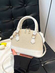 多用途时尚贝壳拼布托特包，个性化拼色手提包，多功能通勤斜挎包