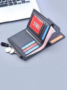 1-2 piezas Billetera corta de lujo de piel sintética PU - Nuevo gran capacidad con múltiples ranuras para tarjetas + monedero, Portaidentidad/tarjetas de hombre, Diseño plegable ultra delgado, Almacenamiento por capas para tarjetas de crédito/identificación, "Opción de regalo para el Día del Padre", Acabado mate de moda, Regalo ideal para hombres/mujeres en cumpleaños o pareja