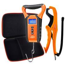 Báscula de pesca flotante impermeable con agarre de labios, básculas de pesaje de peces con pantalla LCD retroiluminada de 110 libras/50 kg, almacenamiento de memoria y resumen, una bolsa de transporte incluye regalos de pesca para hombres - 1 - Ver 2