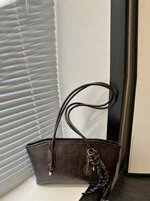 1 pieza Bolso de bolos de color marrón café acolchado con cremallera y unicolor de PU, grande y con capacidad, nueva moda con textura de fieltro, estilo retro de silla de montar para el hombro, adecuado para uso diario de mujeres