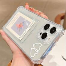1pc Phone Case: 1 White Heart Minimalist Design Transparent TPU Phone Case With Card Slot, Compatible With IPhone 16/15/14/13/12/11 Pro Max/XS/XR/7/8 Plus Valentine's Day Phone Cases - Trong sáng - Xem 6