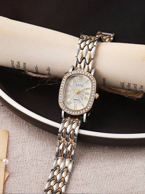1 pieza Reloj de cuarzo con esfera de números romanos de forma oval minimalista y elegante, con correa de acero, adecuado para adolescentes, ideal como regalo de cumpleaños o graduación