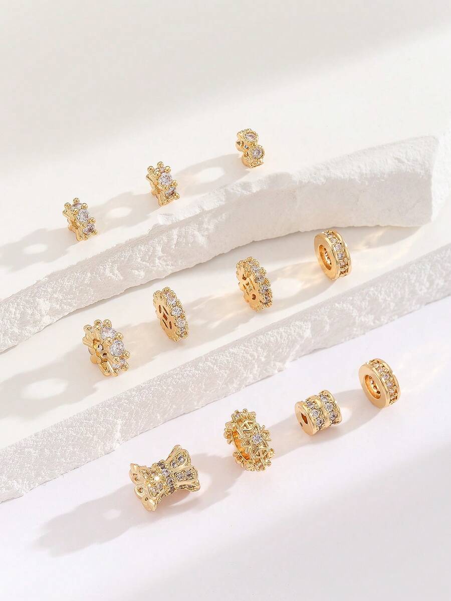 1pc Copper Gold-Plated Color-Preserving Purple Rhinestone Inlaid Spacer Bead Barrel Bead Crystal Pearl Bracelet DIY Accessory Loose Parts - Yellow Gold - View 1