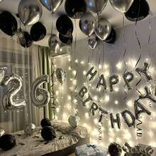 1061pcs Black & Silver Birthday Party Decoration Balloons, 1000pcs Fake Flower Petals, Chrome Silver Latex Balloons, Happy Birthday Banners, Suitable For (16th, 18th, 19th, 20th, 21st, 22nd, 23rd, 24th, 25th, 30th) Men & Women Birthday Decorations, Birthday Party, Anniversary, Room Decor, Valentine's Day, Birthday Celebration