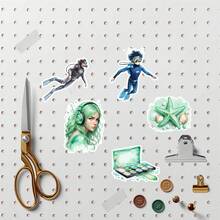 17/18 piezas Conjunto de pegatinas de buceadora de dibujos animados en acuarela/Sirena moderna en acuarela menta, para decorar artículos de papelería, cuadernos, planificadores, fundas de teléfono, equipaje, guitarras, botellas de agua