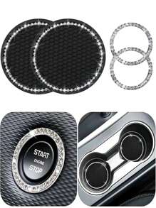 Car Interior 2-Piece Set Of Car Ignition Ring Decorative Ring Inlaid With Diamond Water Coaster Cross-Border Car Interior Supplies 4PCS