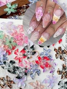 100 Peças Encantos de Unha com Flores, Encantos de Arte de Unha 3D, Jóias de Unha Floral Fofas, Strass de Unha Mistos de Cores, Gemas de Resina para Unhas, Acessórios de Unhas para Primavera e Verão, Decorações de Manicure para Mulheres