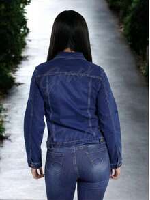 chamarra de mezclilla strech de mujer - Azul lavado oscuro - Ver 2