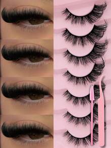 14 对猫眼假睫毛 - DD 卷翘 2 个粉色盒子，配有睫毛镊子和刷子，浓密蓬松，效果惊艳，超大睫毛套装，适合西方和拉丁魅力妆容