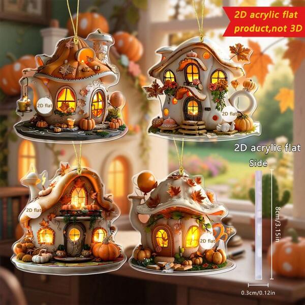 1pc Halloween Pendant Creative Pumpkin House Shape Bag Key Car Rearview Mirror Decoration Decoration Home Decor A Perfect Gift For Friends And Family.