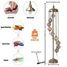 Handcrafted Turkish Mosaic Floor Lamp, 74in Tall Rainbow Color 9 Globe Standing Light, Moroccan Design With 5.2in Glass Spheres For Home Decor - View 3