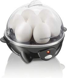 Hamilton Beach - Olla de huevos eléctrica 3 en 1 para huevos duros, huevos furtivos, tortillas y vaporizador de verduras, capacidad para 7, color negro (25507) : Hogar y Cocina - Capacidad para 7, negro - Ver 10