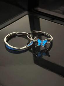 Lichtgevende, dromerige blauwe vlinderring van sterling zilver met retro nisontwerp. Veelzijdige ring van sterling zilver als Valentijnsdagcadeau voor mannen en vrouwen.