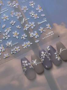 1pc Iridescent Diamond - Floral Nail Stickers , Self - Adhesive, Blooming Flower & Crystal Designs For An Elegant Manicure, Disposable, DIY Nail Decor For Women And Girls,Ideal For Party Nails,