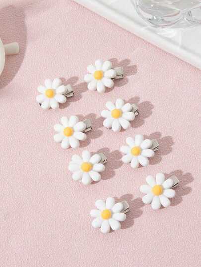 8 piezas de pasadores de pelo con flores de margarita de estilo campestre para niñas pequeñas, adecuados para vacaciones, atuendos diarios y salidas