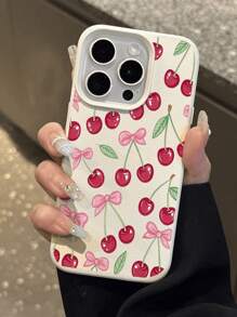 1 pieza Funda protectora suave antideslizante y resistente al agua con ilustración de lazo de cereza compatible con teléfonos Apple