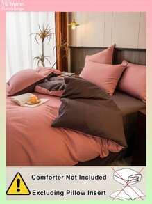 3pcs Pink & Charcoal Grey Skin-Friendly Bedding Set For Boys & Girls Dormitory, 1 Duvet Cover, 2 Pillowcases, Machine Washable, No Filler