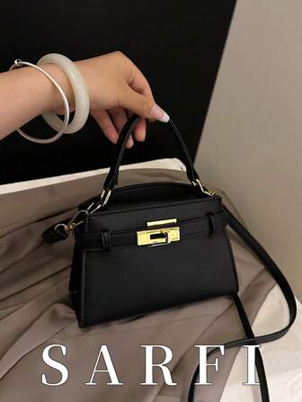 Fashionable High-End Lychee Pattern Women's Handbag, Simple Strap Decoration Adjustable Shoulder Strap Messenger Bag, Exquisite Hardware Lock Shoulder Commuter Bag, Magnetic Buckle Opening And Closing Multifunctional Lightweight Storage Messenger Bag, Simple And Atmospheric Solid Color Handbag, Durable PU Material Women's Shoulder Bag, Suitable For Giving To Friends, Shopping, Dating, Business Trips, Travel And Vacation , Old Money