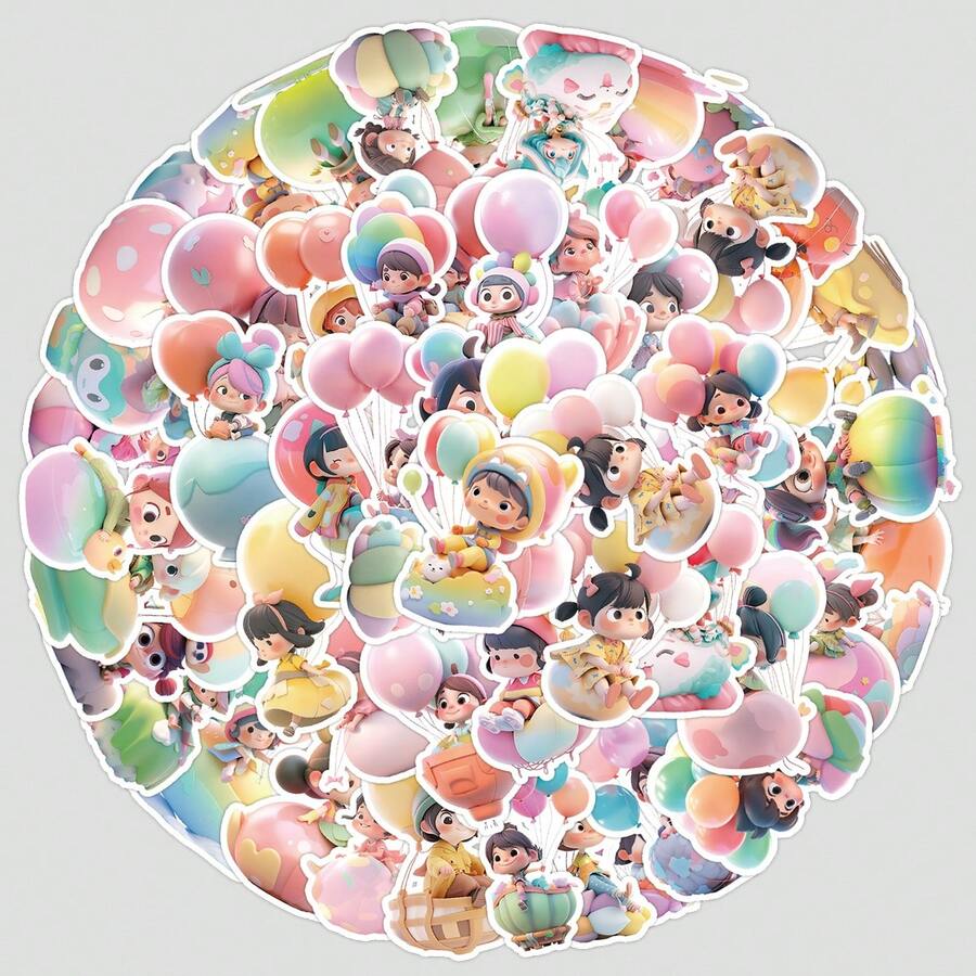 50PCS 3D Children's Balloon Series Stickers Vinyl Aesthetics Stickers Scrapbooking, Diary, Bumper, Skateboard, Water Bottle, Cartoon, Hard Hat, Car Stickers And Decals - Multicolor - View 1