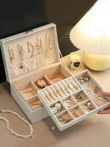 Luxury Jewelry Box With Lock & Key - Vintage Leather 2-Layer Organizer, Plush Velvet Lined For Necklaces, Rings, Earrings - Valentine's/Birthday Gifts For Women - Multicolor - View 10