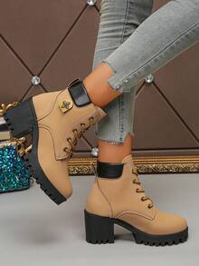 Plus Size Zimowe Botki Do Kostki, Modne Seksowne Grube Wysokie Obcasy Krótkie Botki, Wodoodporne Platformowe Buty Na Wysokim Obcasie, Okrągły Nosek Dojrzałe Kobiety Wygodne Nie Zmęczone Uniwersalne Buty Jesienne/Zimowe, Buty Śniegowce, Buty Outdoorowe