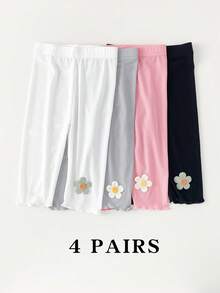 4 Cặp quần bó Baby Seven - Point dành cho bé gái, quần legging lụa lạnh, phù hợp cho mùa hè, mát mẻ và thoải mái, được trang trí bằng những bông hoa đáng yêu. - Nhiều màu - Xem 1
