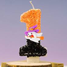 1pc Halloween Witch Broom Ghost Candle, Holiday Number Candle Cake Party Decor, Anniversary Candle - Multicolor - View 1